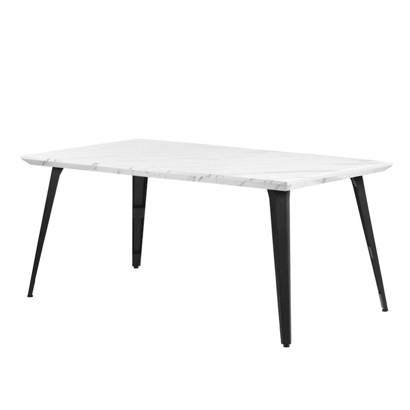 Tavolo da pranzo rettangolare da 160 cm per 4-6 persone, in marmo bianco/marrone scuro, gambe in metallo