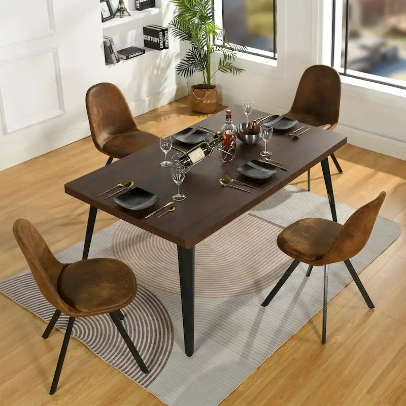 Tavolo da pranzo rettangolare da 160 cm per 4-6 persone, in marmo bianco/marrone scuro, gambe in metallo