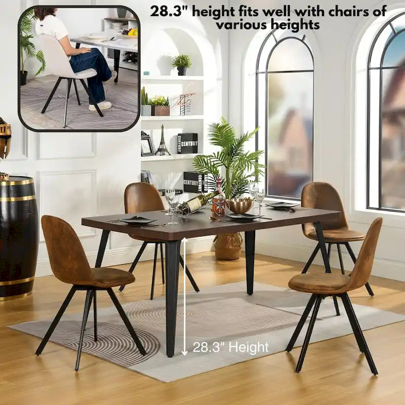 Tavolo da pranzo rettangolare da 160 cm per 4-6 persone, in marmo bianco/marrone scuro, gambe in metallo
