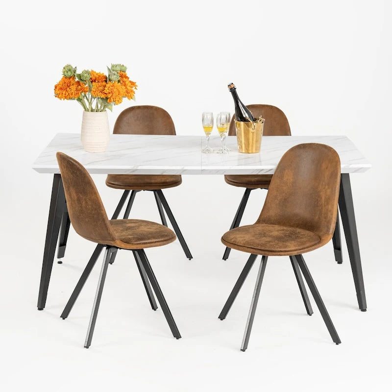 Tavolo da pranzo rettangolare da 160 cm per 4-6 persone, in marmo bianco/marrone scuro, gambe in metallo