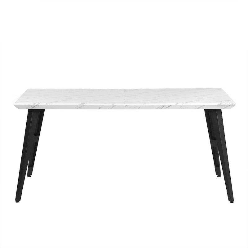 Tavolo da pranzo rettangolare da 160 cm per 4-6 persone, in marmo bianco/marrone scuro, gambe in metallo