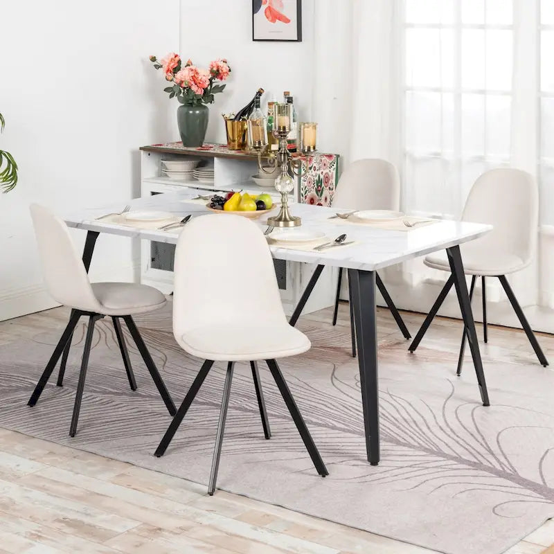 Tavolo da pranzo rettangolare da 160 cm per 4-6 persone, in marmo bianco/marrone scuro, gambe in metallo