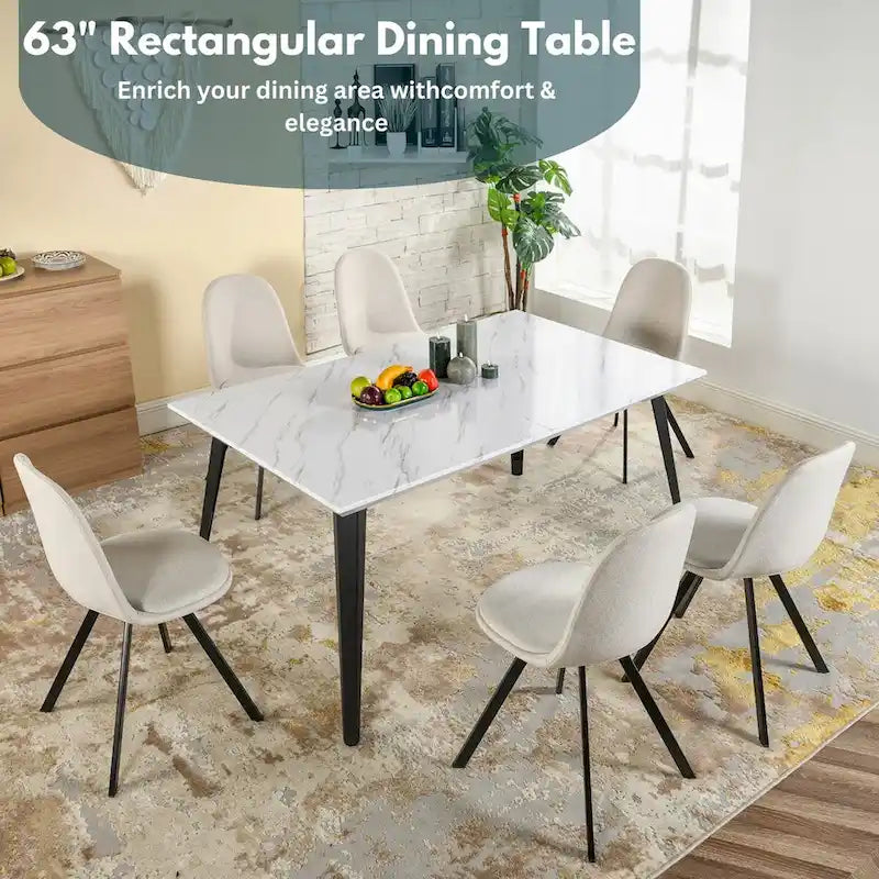 Tavolo da pranzo rettangolare da 160 cm per 4-6 persone, in marmo bianco/marrone scuro, gambe in metallo