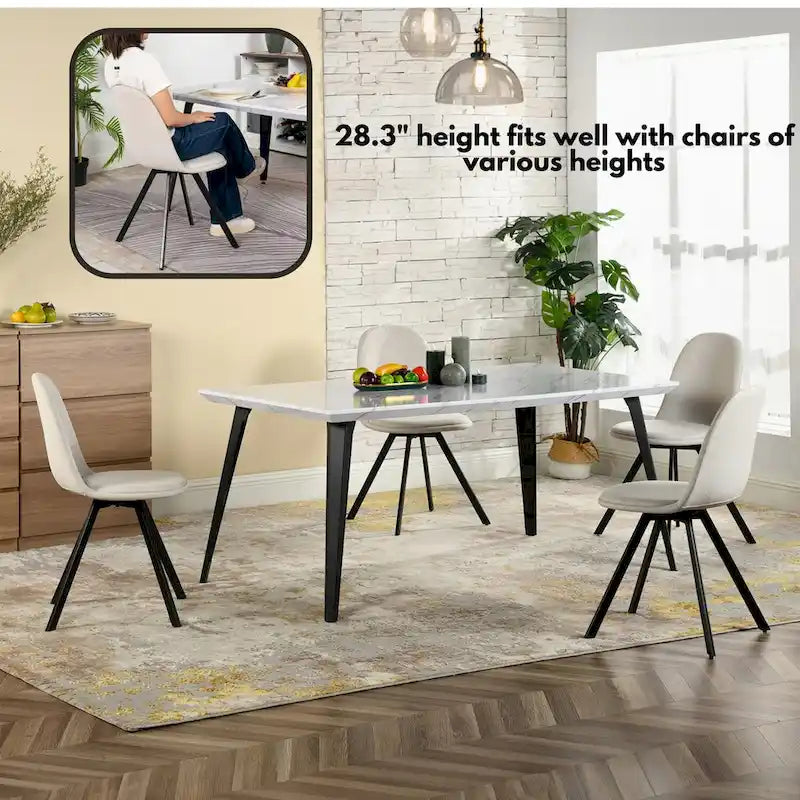 Tavolo da pranzo rettangolare da 160 cm per 4-6 persone, in marmo bianco/marrone scuro, gambe in metallo