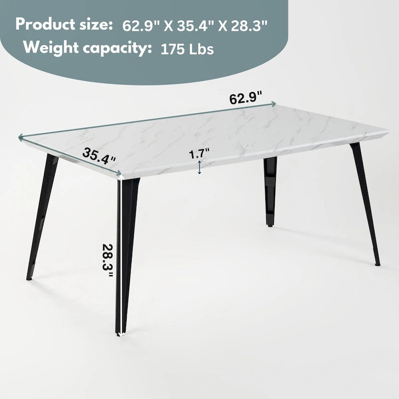 Tavolo da pranzo rettangolare da 160 cm per 4-6 persone, in marmo bianco/marrone scuro, gambe in metallo