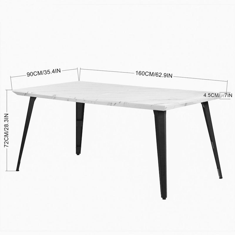 Tavolo da pranzo rettangolare da 160 cm per 4-6 persone, in marmo bianco/marrone scuro, gambe in metallo