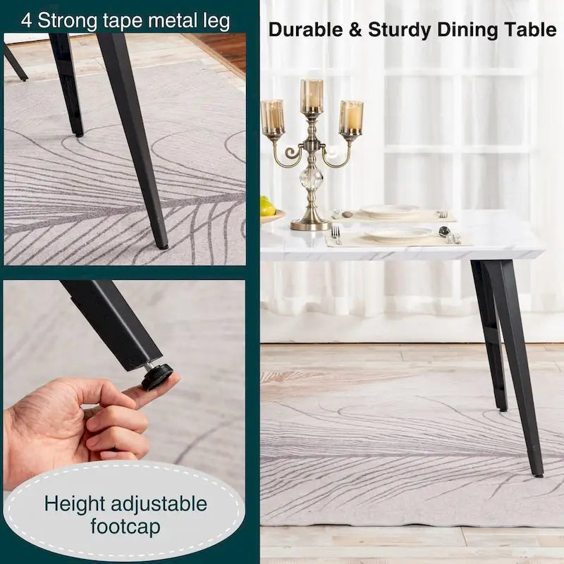 Tavolo da pranzo rettangolare da 160 cm per 4-6 persone, in marmo bianco/marrone scuro, gambe in metallo