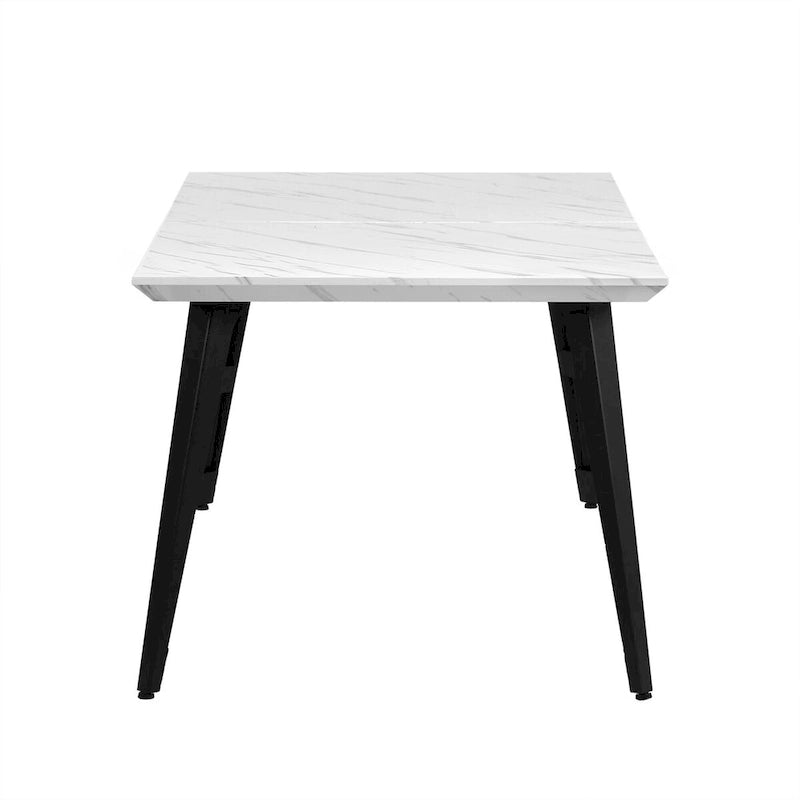 Tavolo da pranzo rettangolare da 160 cm per 4-6 persone, in marmo bianco/marrone scuro, gambe in metallo