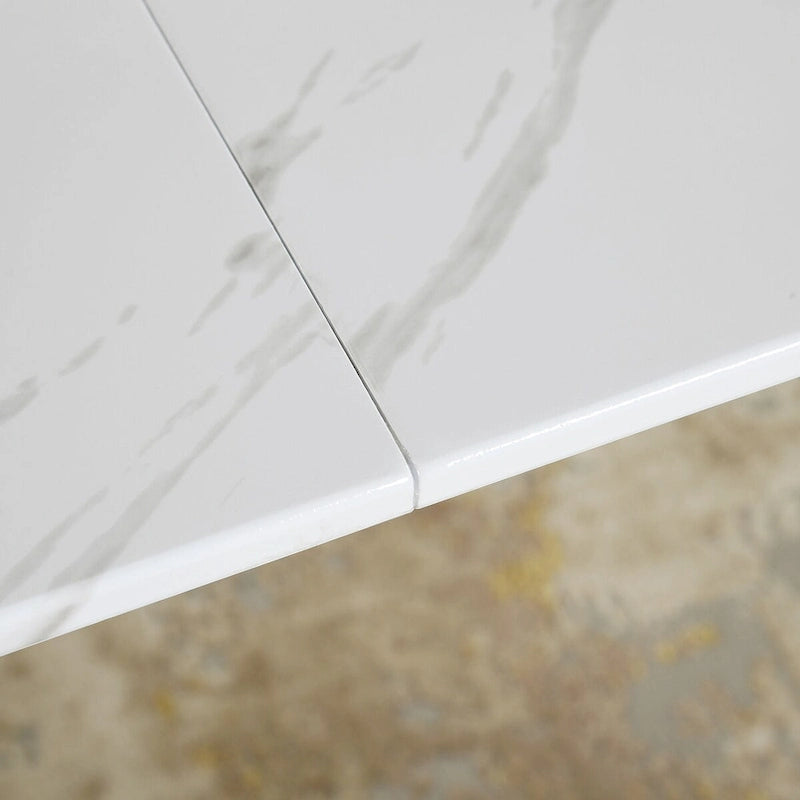 Tavolo da pranzo rettangolare da 160 cm per 4-6 persone, in marmo bianco/marrone scuro, gambe in metallo