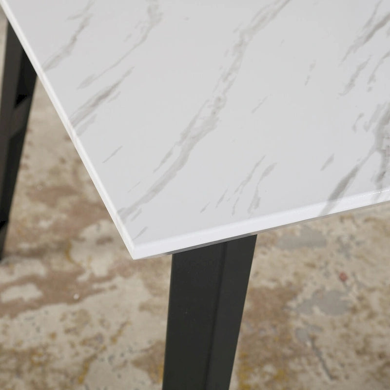 Tavolo da pranzo rettangolare da 160 cm per 4-6 persone, in marmo bianco/marrone scuro, gambe in metallo