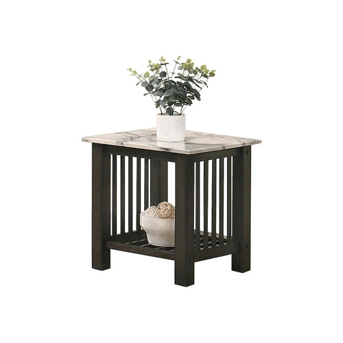 Faux Marble Top End Table Black in Antique Walnut