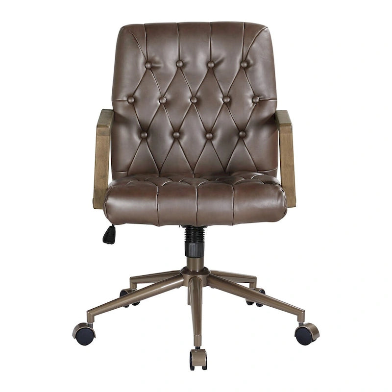 Sedia da ufficio girevole con bottoni in similpelle color cioccolato/talpa/nera, singola