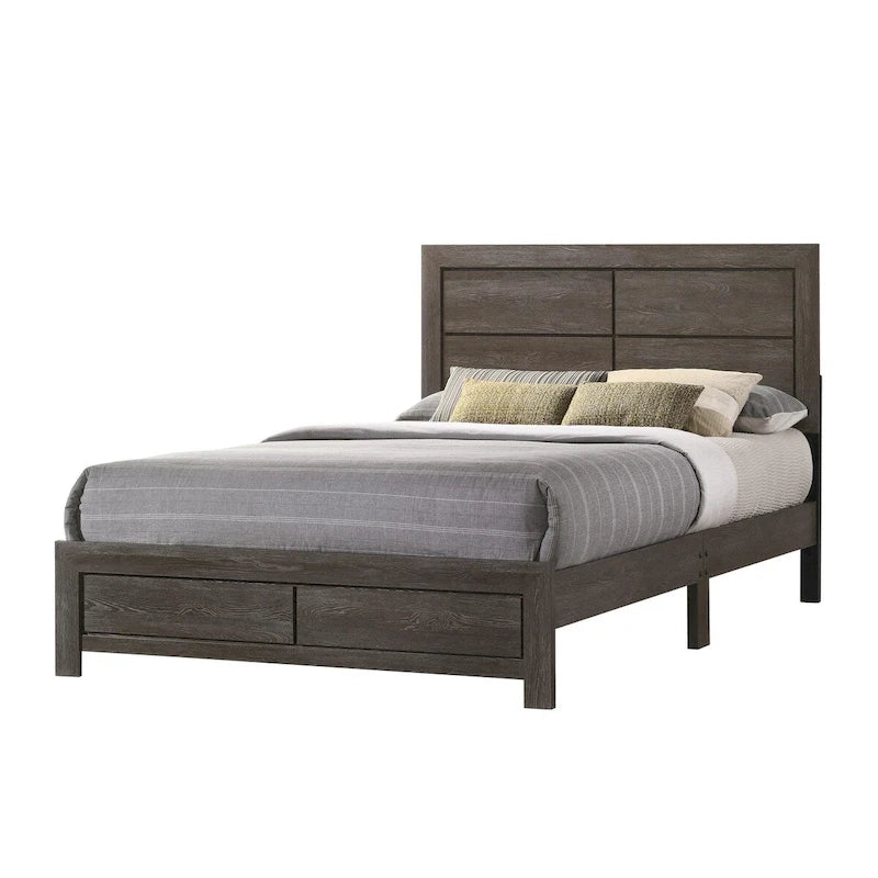 Struttura letto matrimoniale (queen size) marrone scuro con testiera a quattro pannelli, per 2 persone - Legno, sponde imbullonate