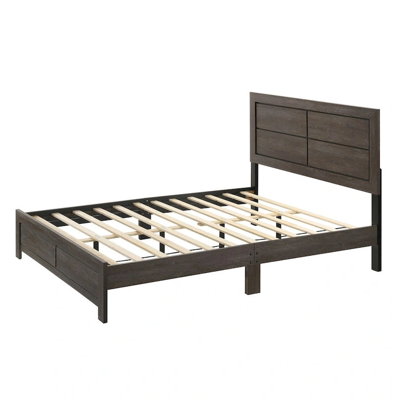 Struttura letto matrimoniale (queen size) marrone scuro con testiera a quattro pannelli, per 2 persone - Legno, sponde imbullonate