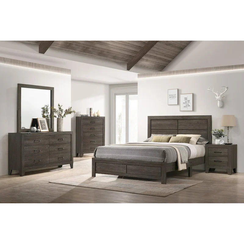 Struttura letto matrimoniale (queen size) marrone scuro con testiera a quattro pannelli, per 2 persone - Legno, sponde imbullonate