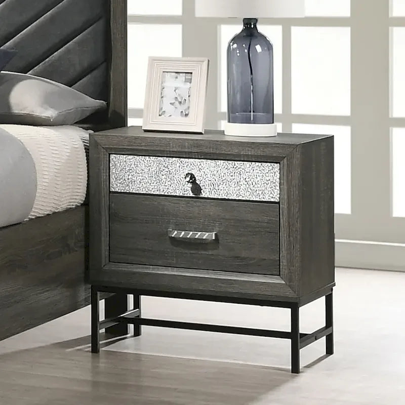 Set camera da letto a piattaforma 6 pezzi grigio con contenitore, stile contemporaneo, per 1-2 persone