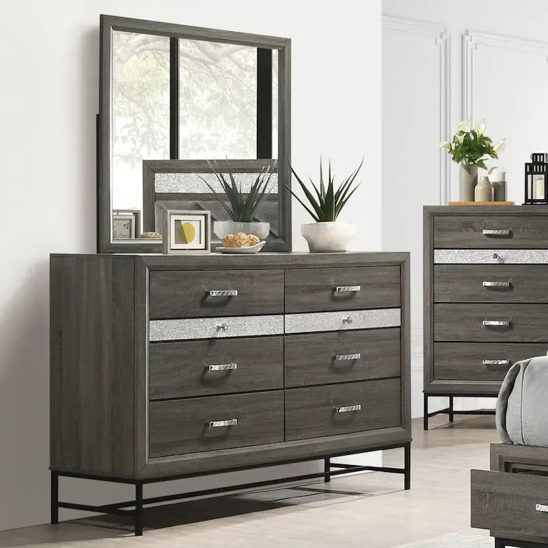 Set camera da letto a piattaforma 6 pezzi grigio con contenitore, stile contemporaneo, per 1-2 persone