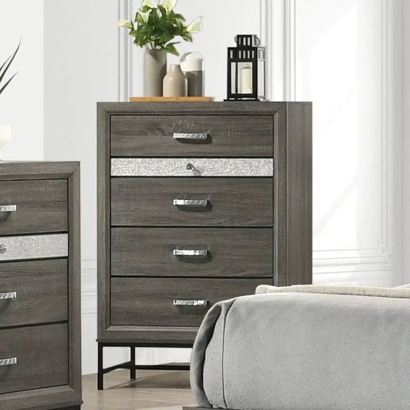 Set camera da letto a piattaforma 6 pezzi grigio con contenitore, stile contemporaneo, per 1-2 persone