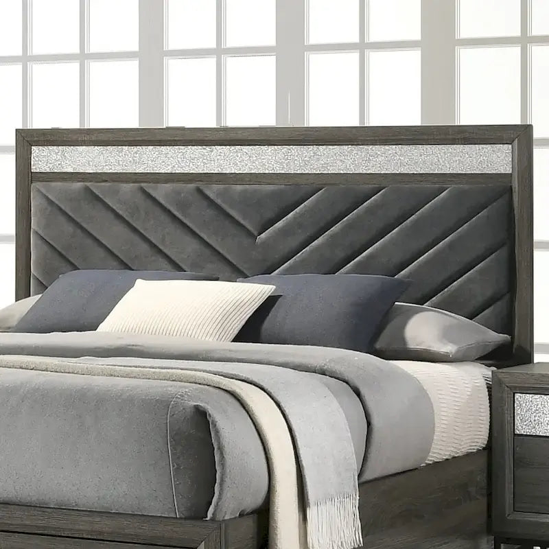 Set camera da letto a piattaforma 6 pezzi grigio con contenitore, stile contemporaneo, per 1-2 persone