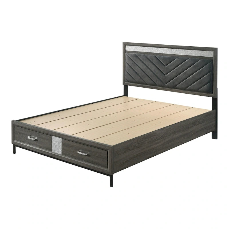 Set camera da letto a piattaforma 6 pezzi grigio con contenitore, stile contemporaneo, per 1-2 persone