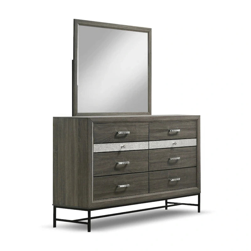 Set camera da letto a piattaforma 6 pezzi grigio con contenitore, stile contemporaneo, per 1-2 persone