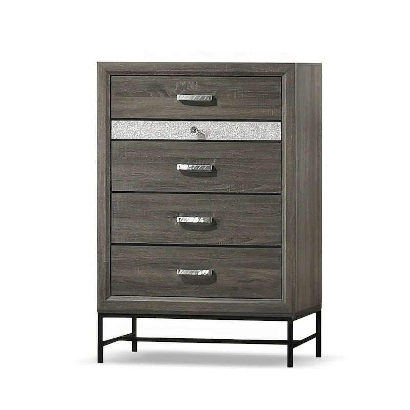 Set camera da letto a piattaforma 6 pezzi grigio con contenitore, stile contemporaneo, per 1-2 persone