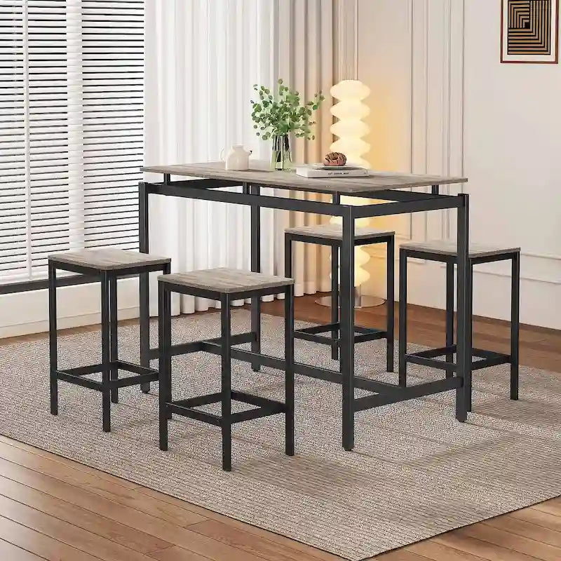 Set da bar 5 pezzi con 4 sgabelli, 4 posti, colore marrone/rovere/marrone scuro
