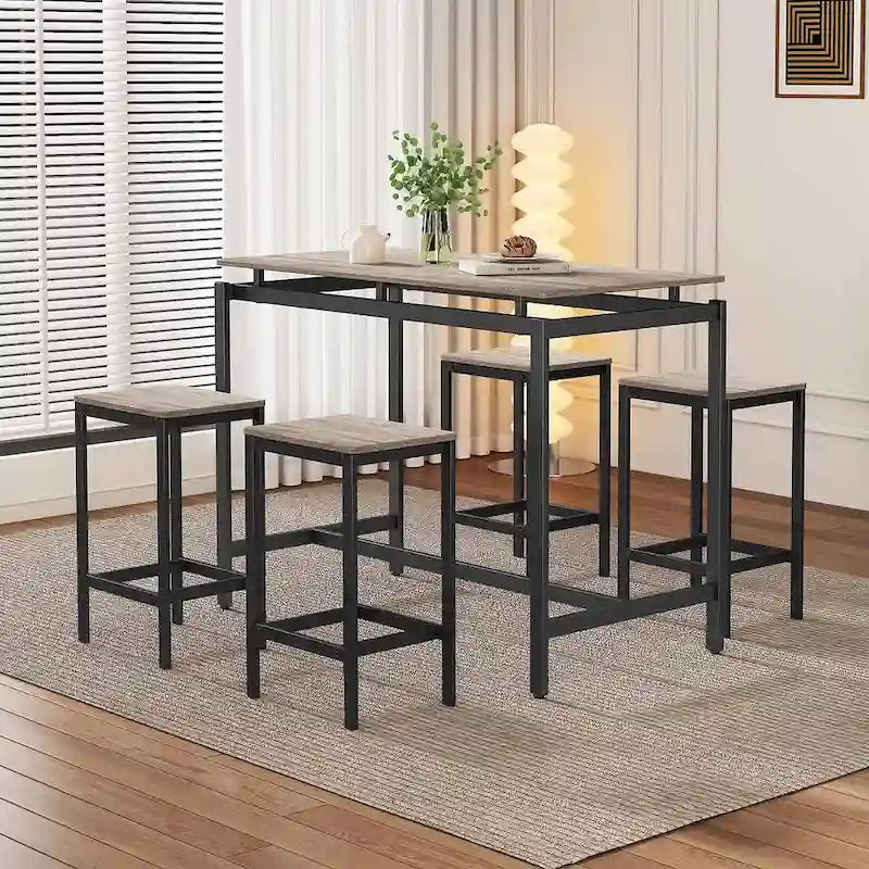 Set da bar 5 pezzi con 4 sgabelli, 4 posti, colore marrone/rovere/marrone scuro