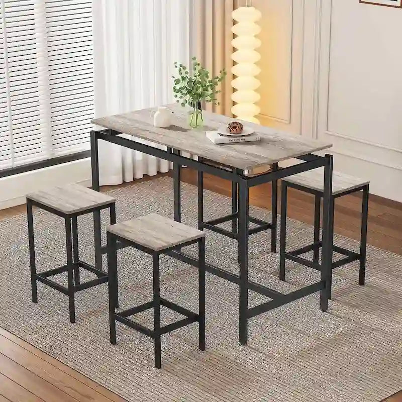 Set da bar 5 pezzi con 4 sgabelli, 4 posti, colore marrone/rovere/marrone scuro