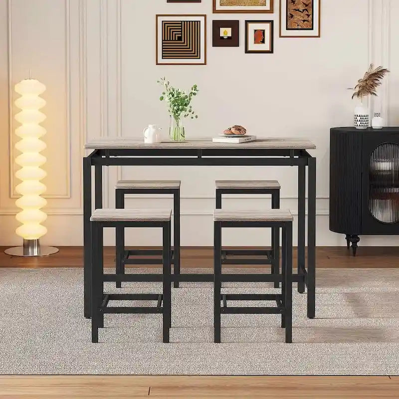 Set da bar 5 pezzi con 4 sgabelli, 4 posti, colore marrone/rovere/marrone scuro
