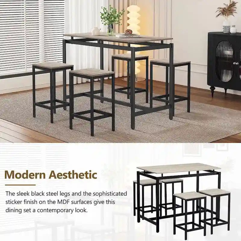 Set da bar 5 pezzi con 4 sgabelli, 4 posti, colore marrone/rovere/marrone scuro