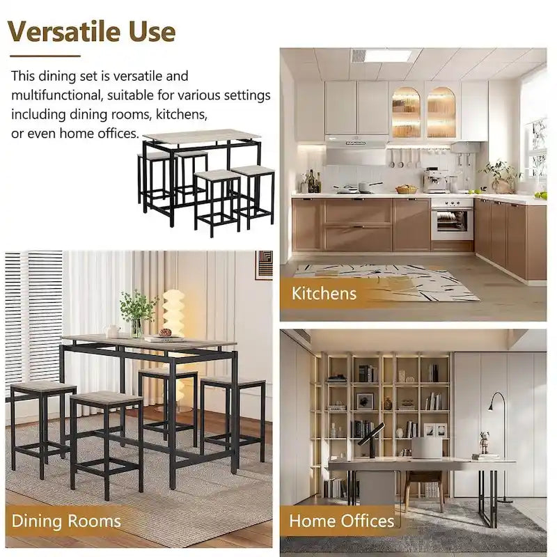 Set da bar 5 pezzi con 4 sgabelli, 4 posti, colore marrone/rovere/marrone scuro