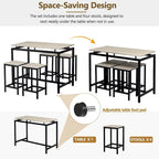 Set da bar 5 pezzi con 4 sgabelli, 4 posti, colore marrone/rovere/marrone scuro