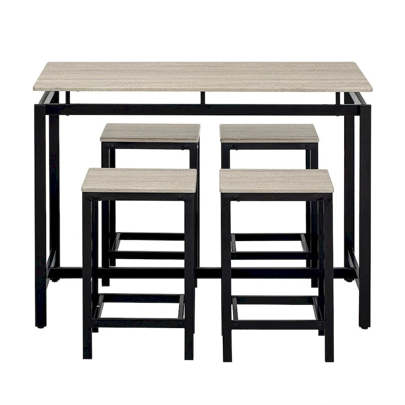 Set da bar 5 pezzi con 4 sgabelli, 4 posti, colore marrone/rovere/marrone scuro