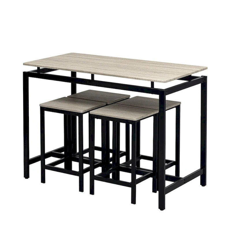 Set da bar 5 pezzi con 4 sgabelli, 4 posti, colore marrone/rovere/marrone scuro