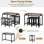 Set da bar 5 pezzi con 4 sgabelli, 4 posti, colore marrone/rovere/marrone scuro