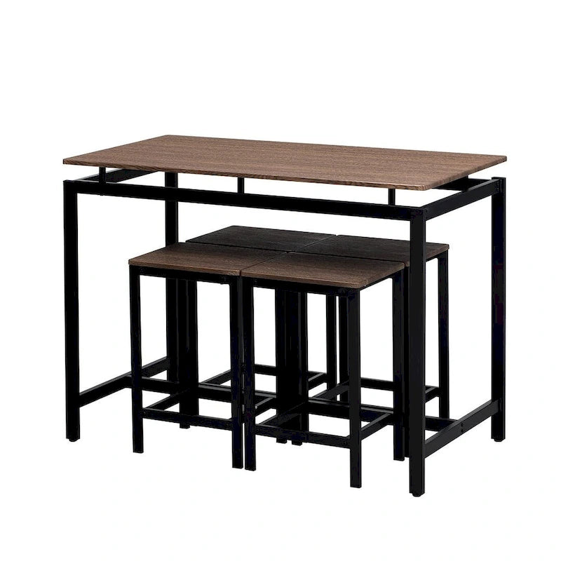Set da bar 5 pezzi con 4 sgabelli, 4 posti, colore marrone/rovere/marrone scuro