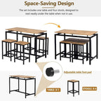 Set da bar 5 pezzi con 4 sgabelli, 4 posti, colore marrone/rovere/marrone scuro