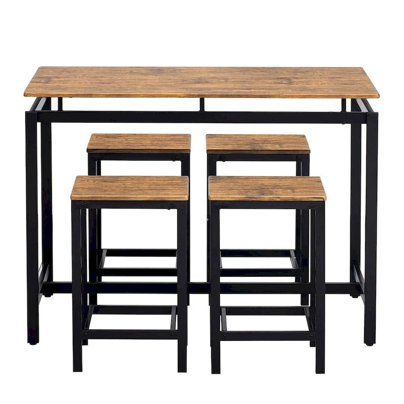Set da bar 5 pezzi con 4 sgabelli, 4 posti, colore marrone/rovere/marrone scuro
