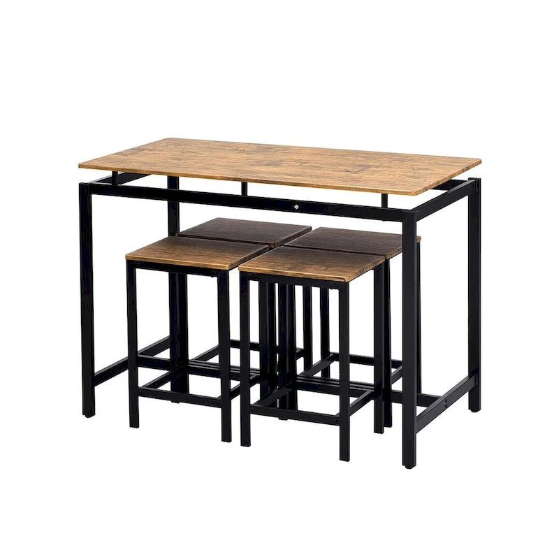 Set da bar 5 pezzi con 4 sgabelli, 4 posti, colore marrone/rovere/marrone scuro